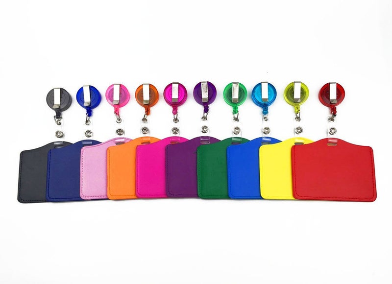 Hyamass ID Badge Holder with Retractable Reel Lanyard, 10-Pack Multicolor PU Leather Horizontal ID Card Holder with Durable Clip for Work & Events - Image 4